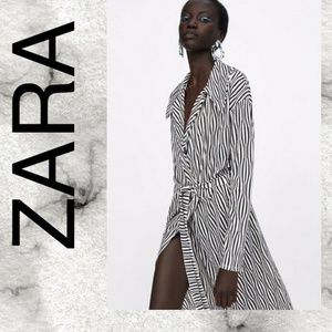 ZARA BLACK,WHITE WRAP DRESS~CUT OUT BACK~BELT~XS
